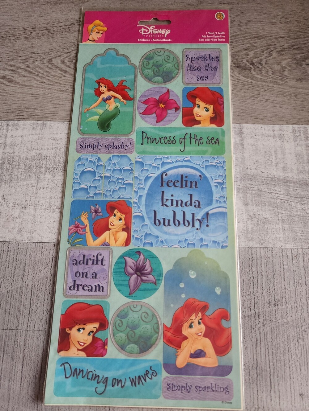 Disney Princess Little Mermaid Scrapbook Stickers Large Sheet Sandylion New #47